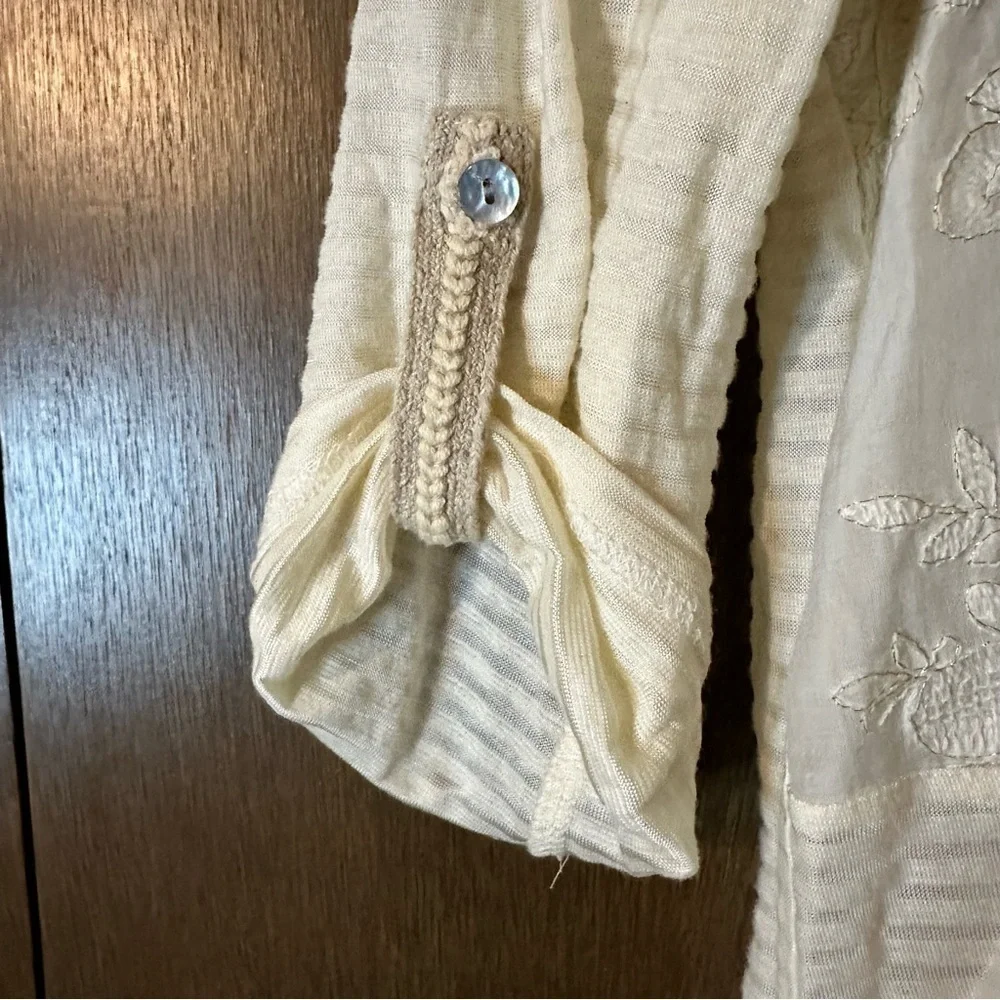 Anthropologie Tiny Sequin Placket Button Down Top Ivory Cream Embroidered Sz S - Picture 8 of 13